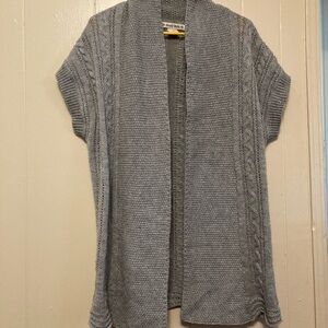 Gray Open-Front Cable Knit Sweater